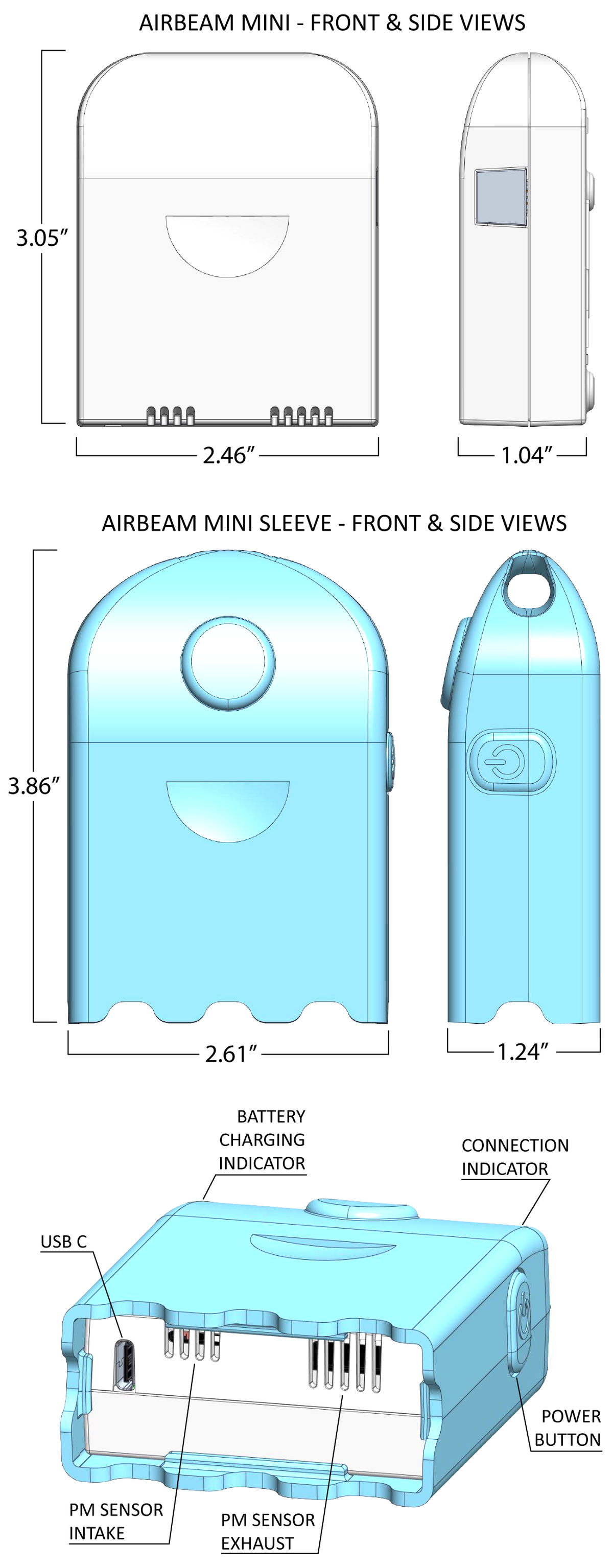 AirBeam Mini Features and Dimensions